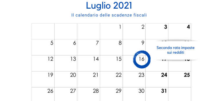 Imposte sui redditi, scadenza seconda rata: 16 luglio 2021