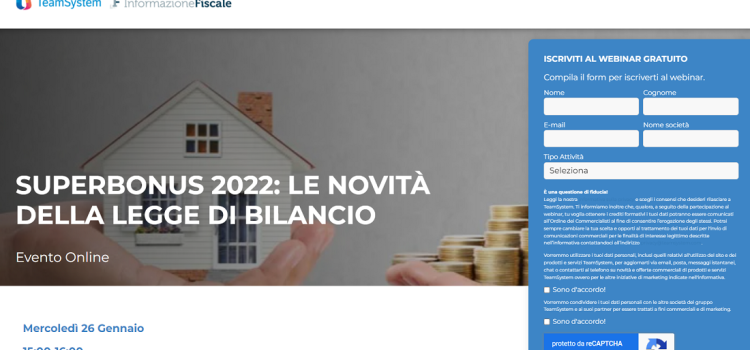 Superbonus e bonus casa 2022, le ultime novità al centro del webinar del 26 gennaio