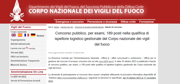 Concorso Vigili del Fuoco, 189 assunzioni: domanda in scadenza il 17 novembre