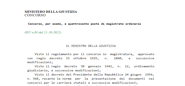 Concorso magistratura 2022: 400 assunzioni, domanda in scadenza il 21 novembre