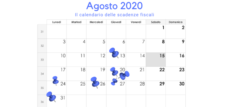 Scadenze fiscali agosto 2020: il calendario degli adempimenti