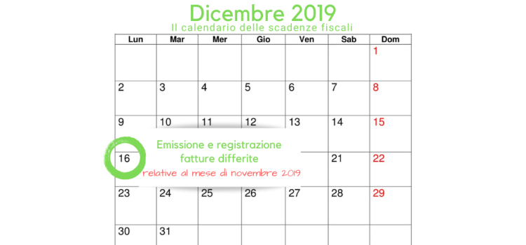 Fatture differite, scadenza emissione e registrazione: 16 dicembre 2019