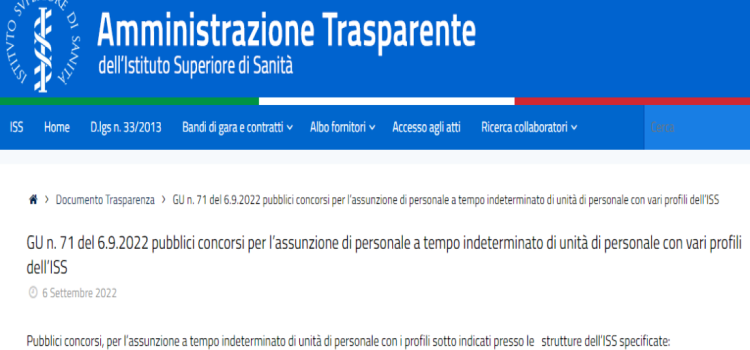 Concorso ISS, 40 nuove assunzioni: domanda in scadenza il 6 ottobre