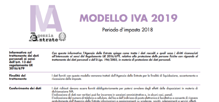 Dichiarazione IVA 2019 dal 1° febbraio: scadenza il 30 aprile 2019
