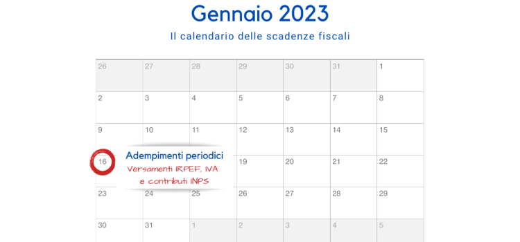 Adempimenti periodici IVA, IRPEF e INPS: la scadenza del 16 gennaio 2023
