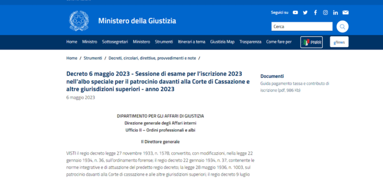 Bando 2023 per avvocati cassazionisti, domande in scadenza il 23 giugno