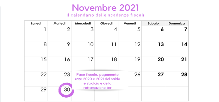 Pace fiscale, la scadenza del 30 novembre 2021 per le rate di saldo e stralcio e rottamazione ter