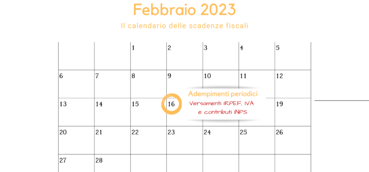 Adempimenti periodici IVA, IRPEF e INPS: la scadenza del 16 febbraio 2023