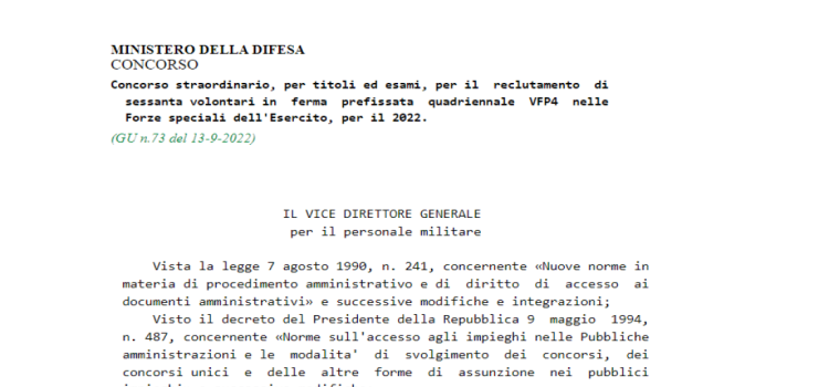 Concorso VFP4 2022, nuove assunzioni: domanda in scadenza il 13 ottobre