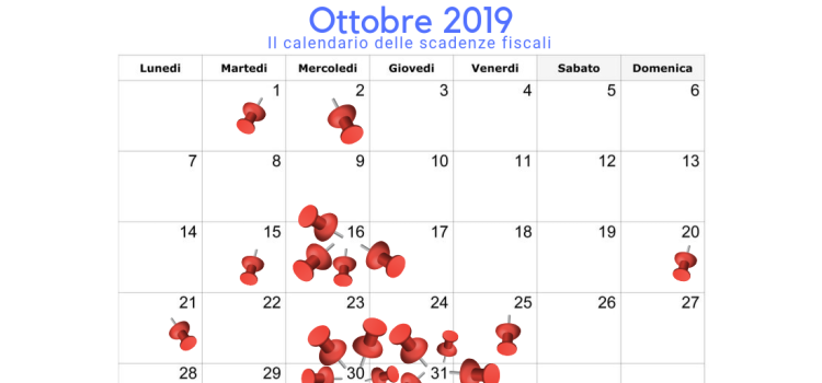 Scadenze fiscali ottobre 2019: gli adempimenti in calendario