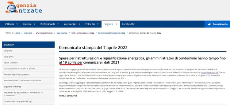 Bonus casa: passa al 19 aprile la scadenza per la comunicazione delle spese dei condomini
