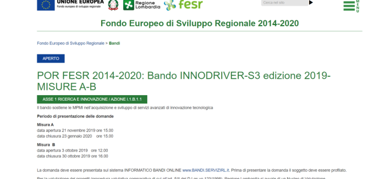 Bando INNODRIVER-S3 regione Lombardia per PMI in scadenza il 23 gennaio