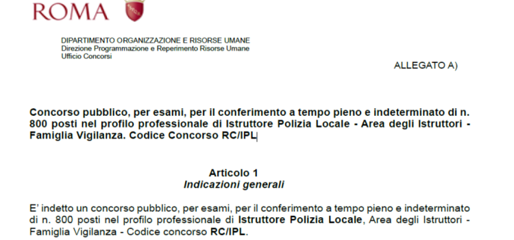 Concorso Vigili Urbani Roma, 800 assunzioni: domanda in scadenza il 29 maggio 2023 