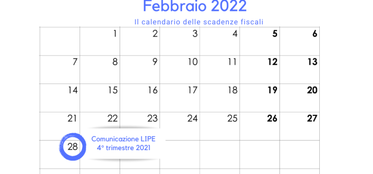 LIPE quarto trimestre 2021: scadenza 28 febbraio 2022, anche in caso di invio con dichiarazione IVA