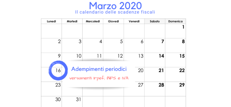 Adempimenti periodici, Irpef, INPS, IVA in scadenza del 16 marzo 2020