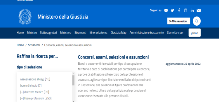 Concorso Ministero della Giustizia 2022: domanda per assunzione in scadenza il 28 aprile