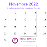Bonus 550 euro part time: scadenza per la domanda il 30 novembre 2022