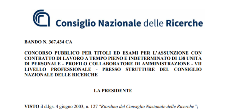 Proroga concorso CNR, 138 assunzioni: domanda in scadenza il 26 settembre