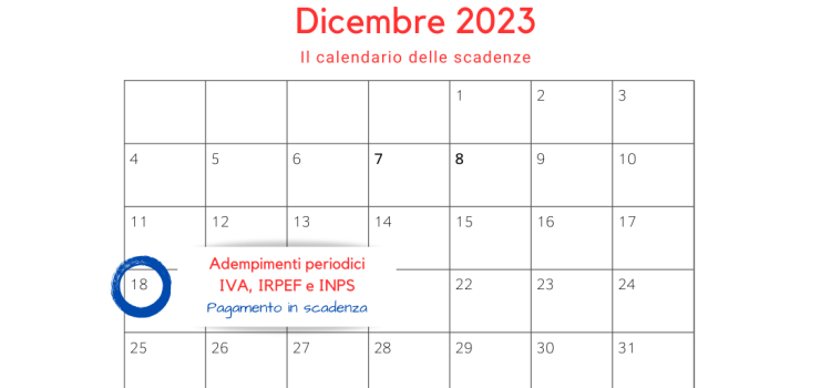 Adempimenti periodici IVA, IRPEF e INPS in scadenza il 18 dicembre