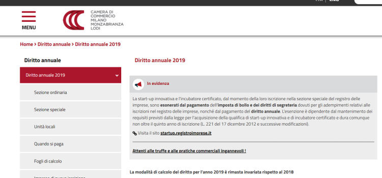 Scadenza diritto camerale Milano 2019: calcolo e istruzioni CCIAA