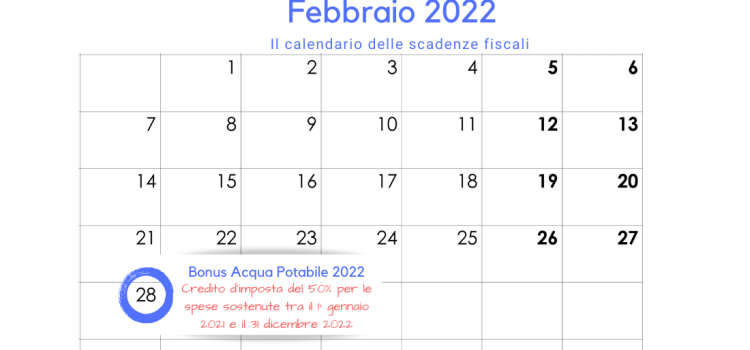 Bonus acqua potabile 2022: il 28 febbraio la scadenza per la presentazione della domanda