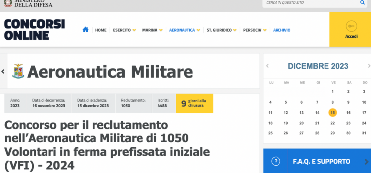 Concorso Aeronautica Militare 2024: domanda in scadenza il 15 dicembre