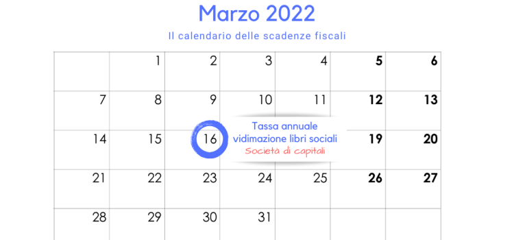 Tassa annuale vidimazione libri sociali: scadenza 16 marzo 2022 per il versamento