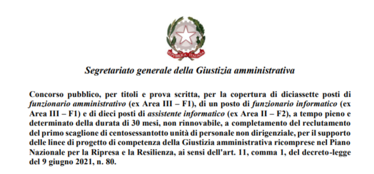 Concorso Segretariato generale della giustizia amministrativa: in scadenza il 31 luglio 2023