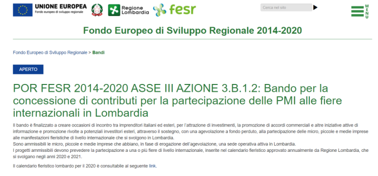 Fiere internazionali Lombardia, scadenza a esaurimento fondi per MPMI