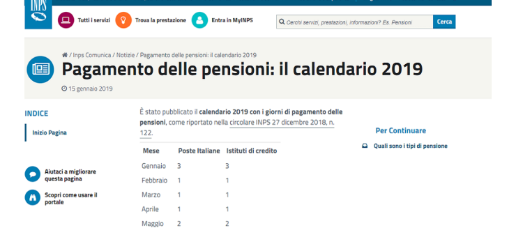 Pensioni 2019: il calendario INPS con le date degli accrediti