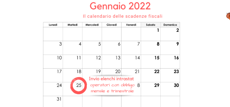 Elenchi intrastat, scadenza invio: 25 gennaio 2022