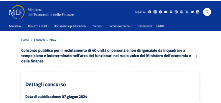 Concorso MEF, 40 funzionari: domanda in scadenza l'8 luglio