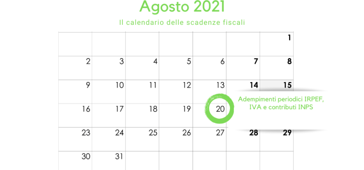 Adempimenti periodici IRPEF, IVA e INPS: la scadenza del 20 agosto 2021