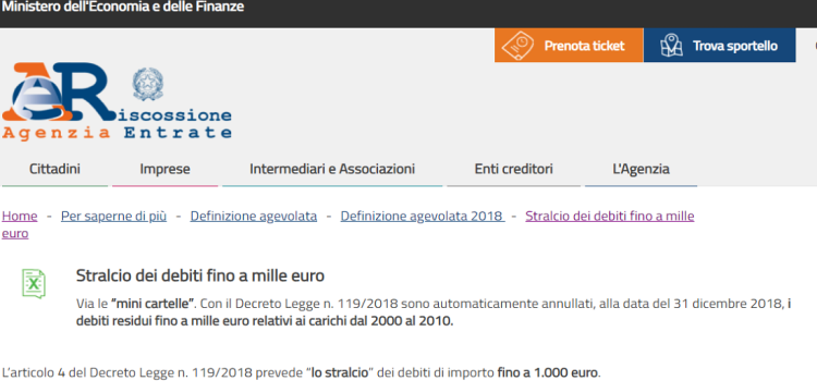 Pace fiscale: stralcio cartelle fino a mille euro dal 31 dicembre