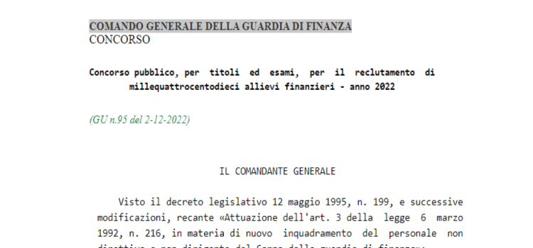 Concorso Guardia di Finanza 2023: domanda in scadenza il 2 gennaio