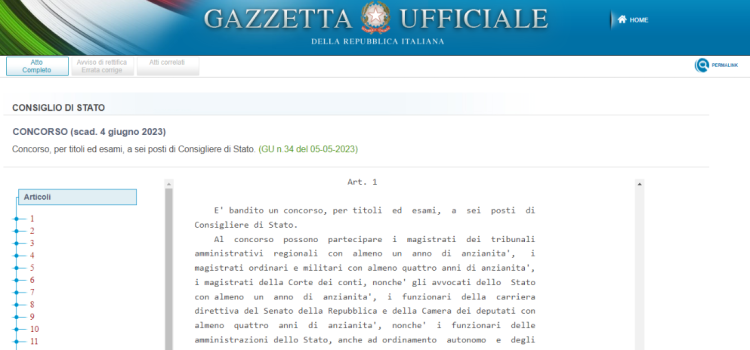 Concorso Consigliere di Stato, 6 posti: domande in scadenza il 4 giugno
