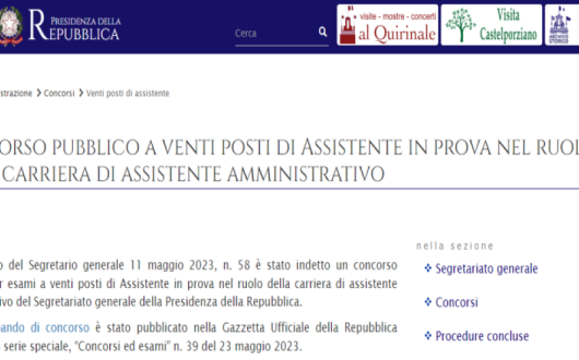 Concorso Quirinale 2023: domanda in scadenza il 22 giugno