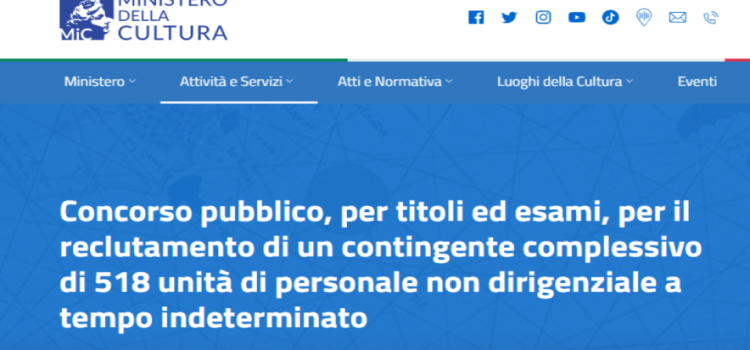 Concorso Ministero della Cultura 2022: domanda in scadenza oggi, 9 dicembre