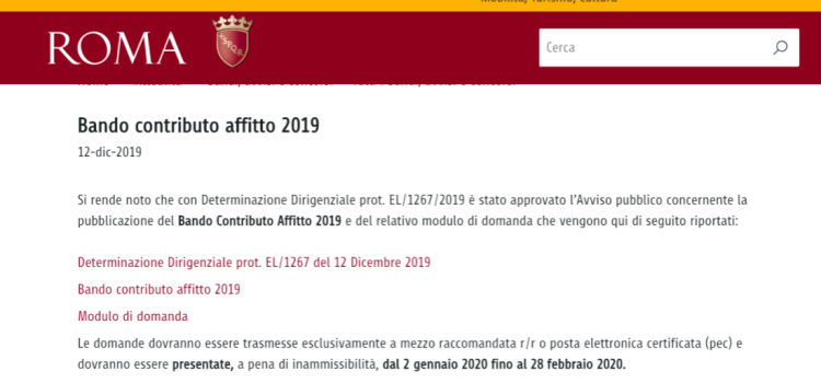 Bonus affitto Roma 2020, domande per l'anno 2019 in scadenza il 28 febbraio
