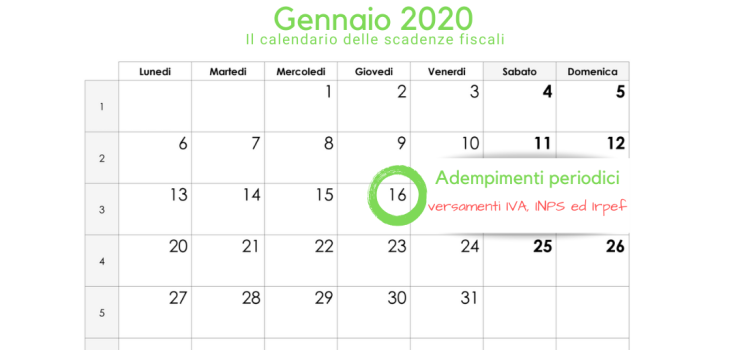 Adempimenti periodici, la scadenza del 16 gennaio 2020: IVA, INPS ed Irpef