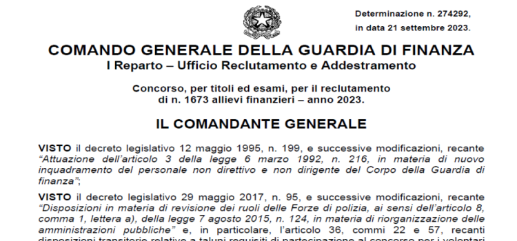 Concorso Guardia di Finanza 2023, 1673 nuove assunzioni: domanda in scadenza il 21 ottobre