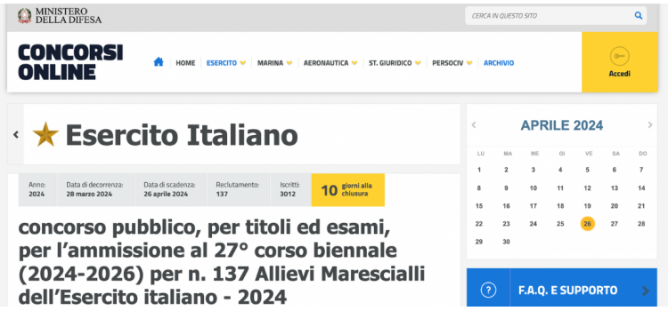 Concorso esercito, allievi marescialli: domanda in scadenza il 26 aprile