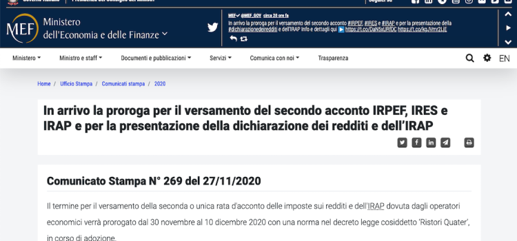 Versamento secondo acconto imposte sui redditi: scadenza al 10 dicembre