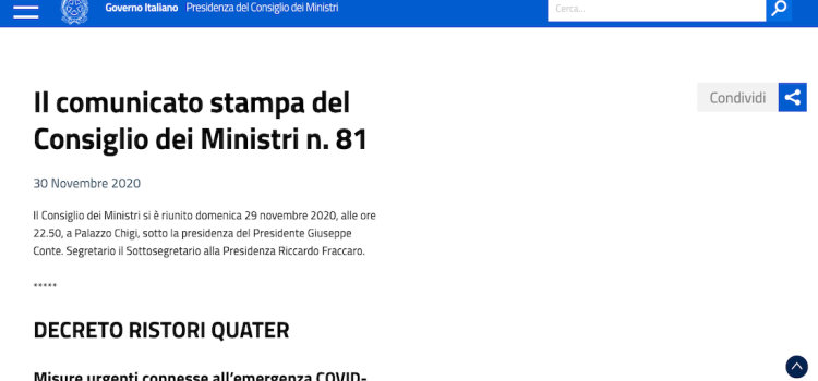 Decreto Ristori Quater: tutte le novità inserite nel testo approvato dal Governo