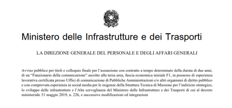 Bando MIT per funzionario della comunicazione: domanda in scadenza il 9 giugno