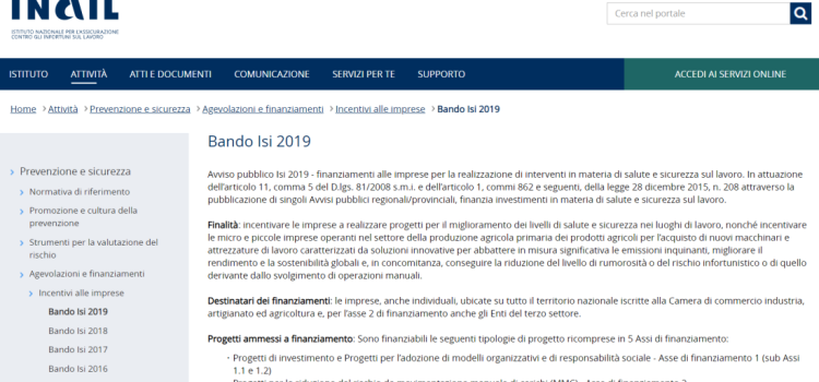 Bando Isi 2019, imprese e sicurezza sul lavoro: le date di scadenza INAIL