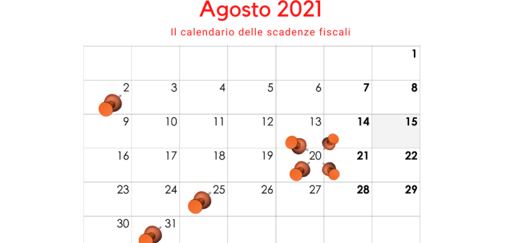 Scadenze fiscali agosto 2021, il calendario degli adempimenti del mese