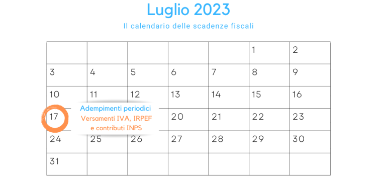 Adempimenti periodici IVA, IRPEF e INPS in scadenza il 17 luglio 2023