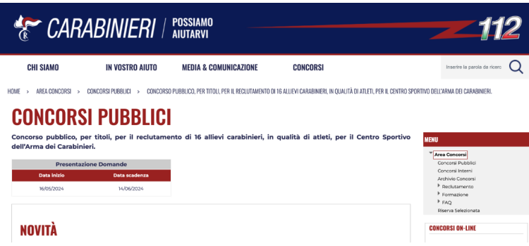 Concorso atleti carabinieri 2024: domanda in scadenza il 14 giugno