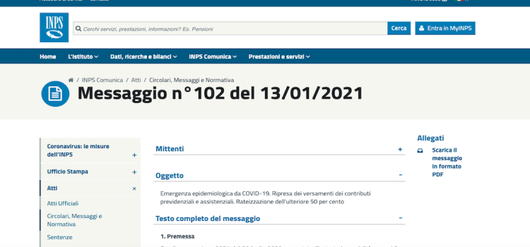 Versamento contributi INPS sospesi: scadenza fissata al 31 gennaio